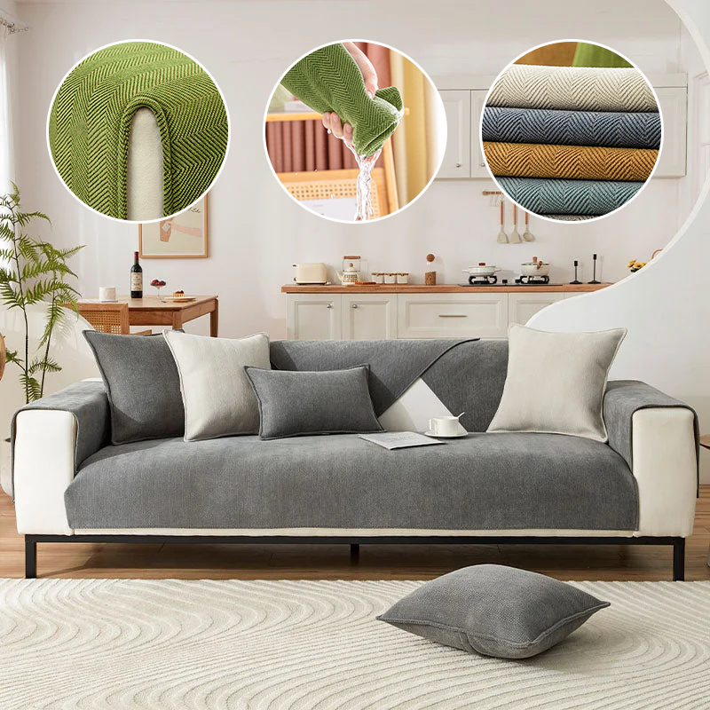 Kalsten | Wavy Check Chenille Fabric Furniture Protector Sofa Cover