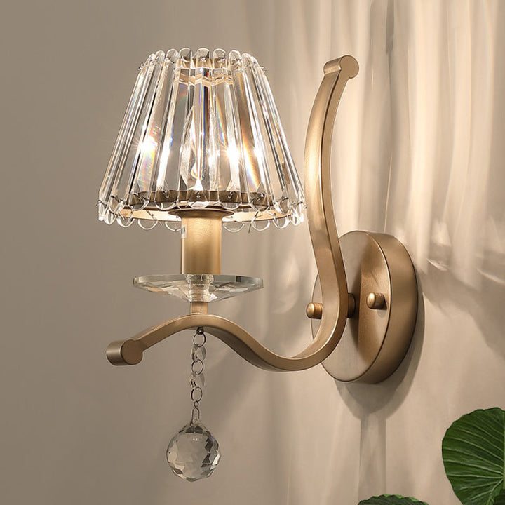 Crystal Prism Antiqued Gold Sconce Conical 1 Head Minimalist Wall Mount Light Fixture | Kalsten