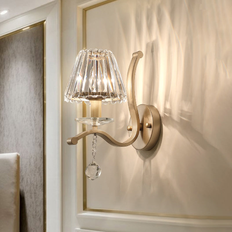Crystal Prism Antiqued Gold Sconce Conical 1 Head Minimalist Wall Mount Light Fixture | Kalsten