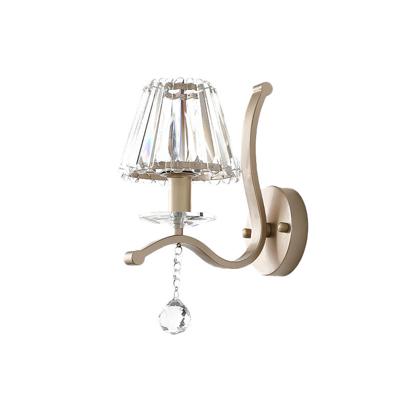 Crystal Prism Antiqued Gold Sconce Conical 1 Head Minimalist Wall Mount Light Fixture | Kalsten