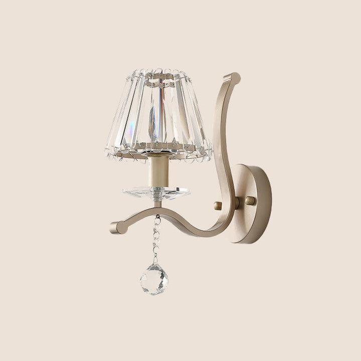 Crystal Prism Antiqued Gold Sconce Conical 1 Head Minimalist Wall Mount Light Fixture | Kalsten