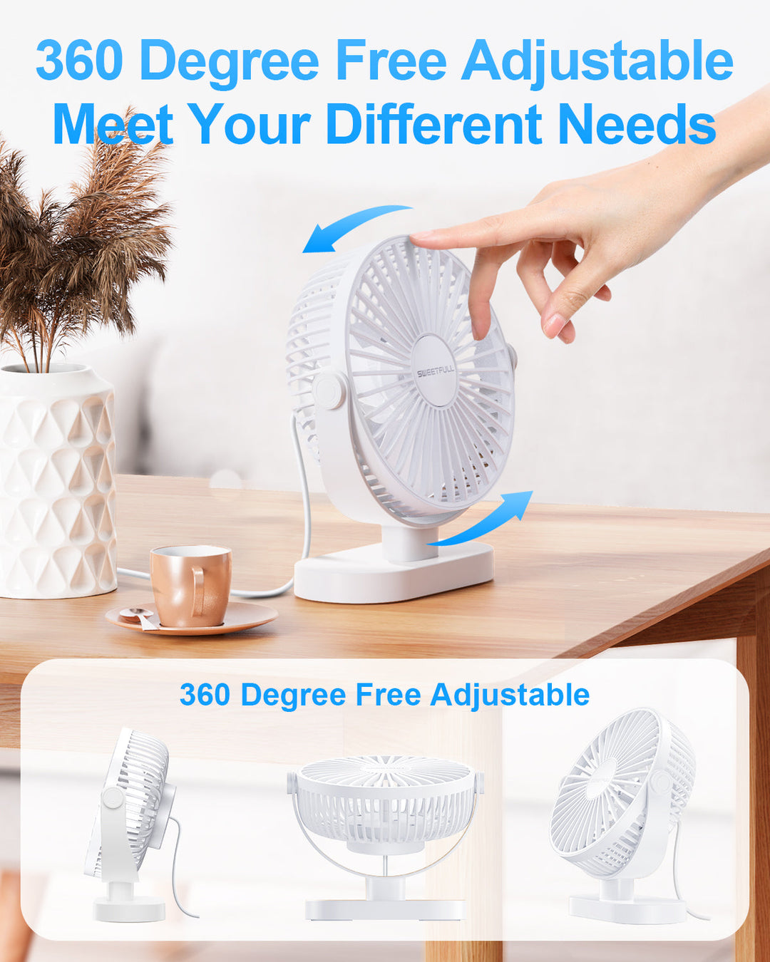 6.5 Inch USB Small Desk Fan for Home Office Car Outdoor Travel | Kalsten