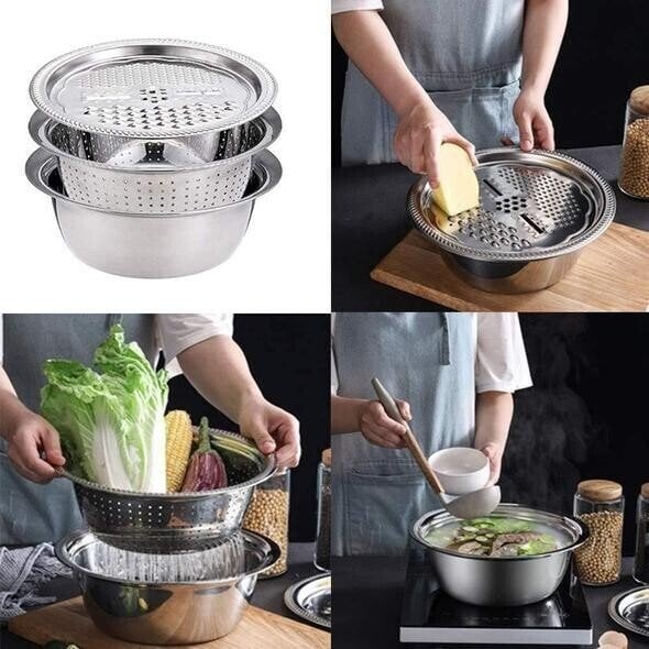 Vegetable cutter set with grater, sieve, and mixing bowl | Kalsten