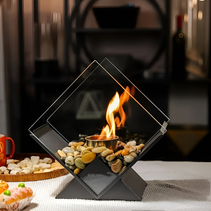 Table fireplace with stone decoration – Stylish ethanol fire | Perfect for living room & balcony | Kalsten