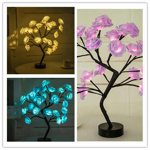Rose Flower Lamp USB Battery Operated LED Table Lamp Bonsai Tree Night Lights Garland Bedroom Decoration Lights Home Decor | Kalsten