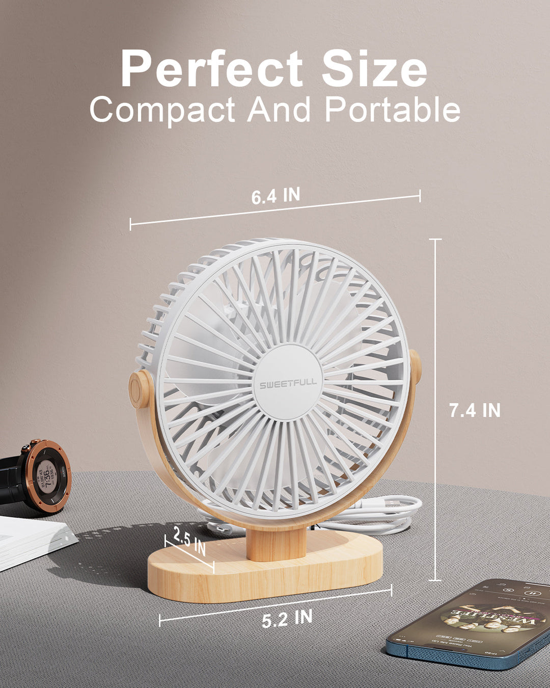 6.5 Inch USB Small Desk Fan for Home Office Car Outdoor Travel | Kalsten