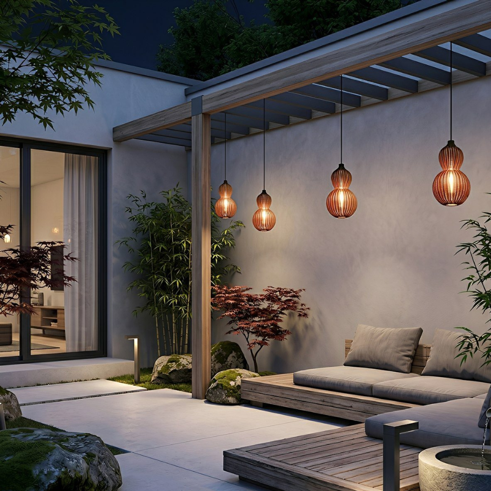 Handwoven Rattan Outdoor Pendant Light, IP65