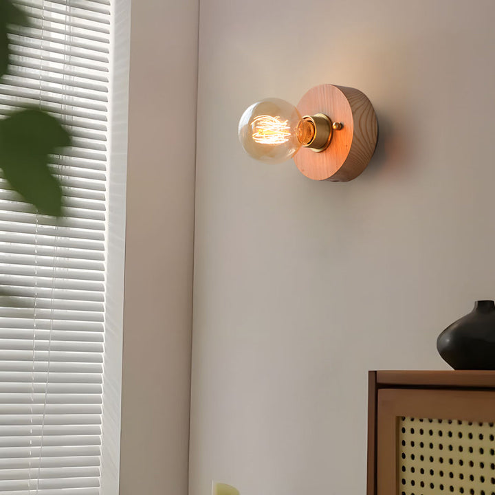 Round/Square Vintage Walnut Wood Wall Lamp 1-light with Pull Chain Switch | Kalsten