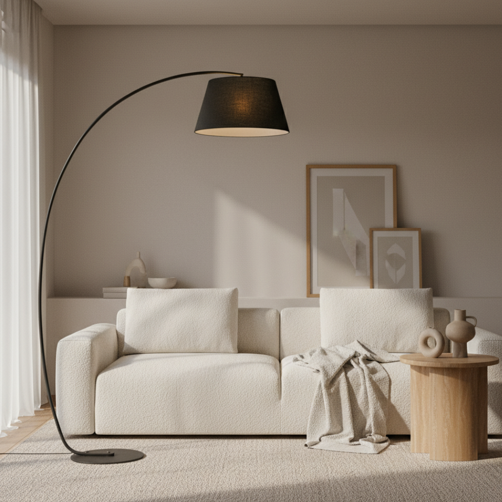 ArcoLuxe Fabric-Shade Arc Floor Lamp