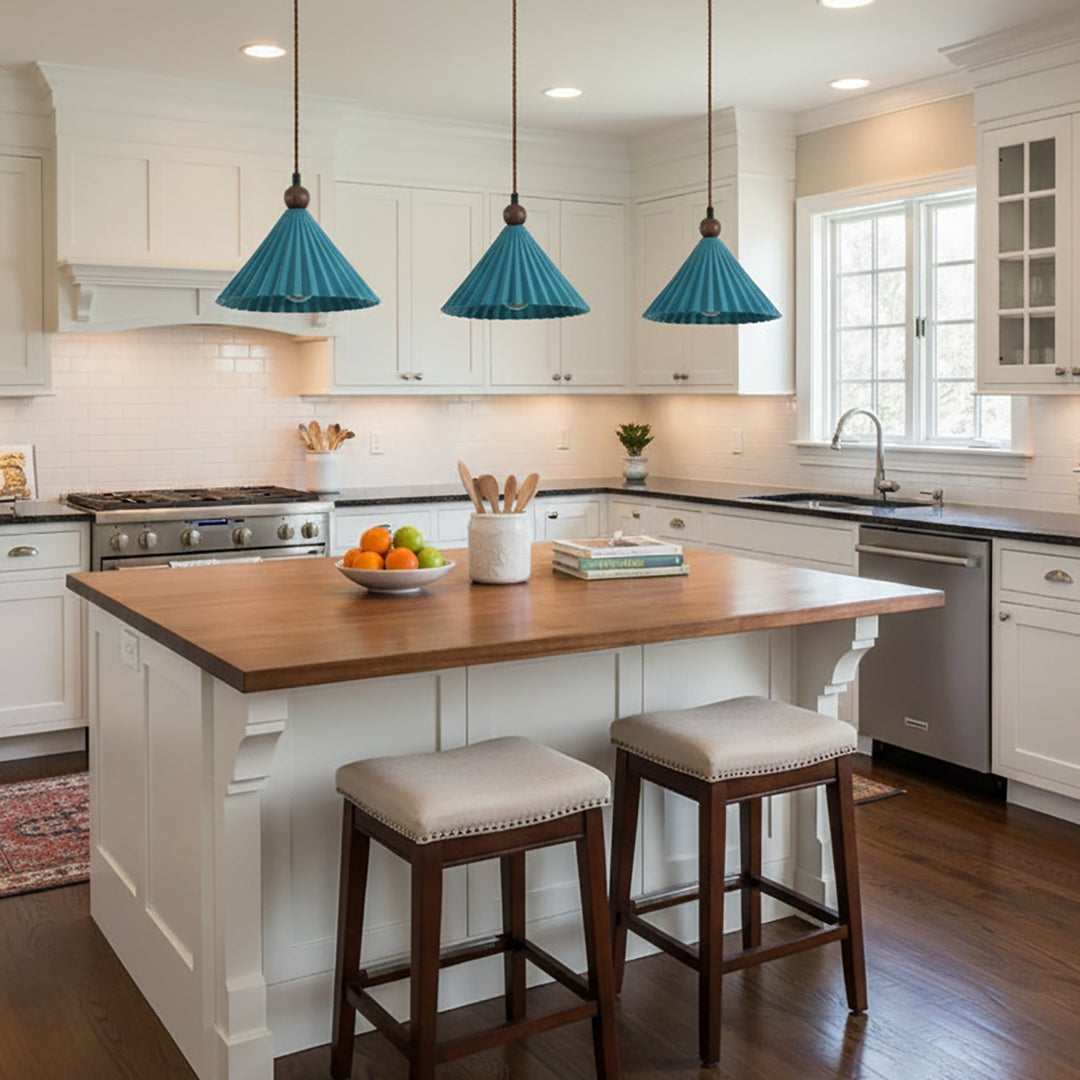 Pendant Light Ceramic Shade 7.8 in Adjustable Blue Dining Kitchen Hanging Ceiling Lamp | Kalsten