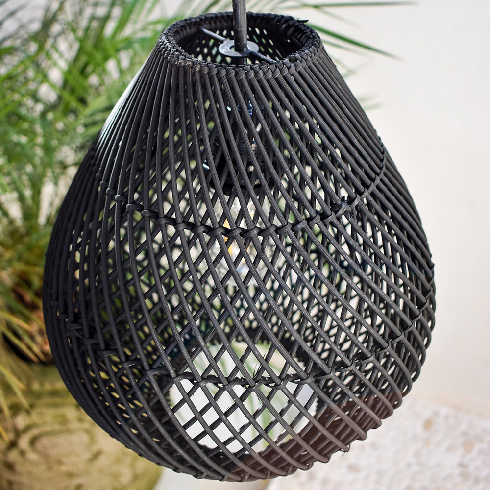 Boho Rattan Handwoven Black Pendant Light | Kalsten
