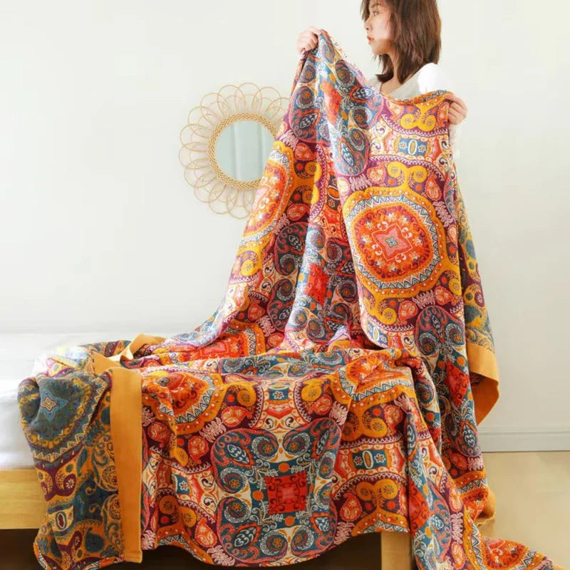 Sunrise Boho Reversible Blanket, 100% Cotton Cooling Quilt | Kalsten
