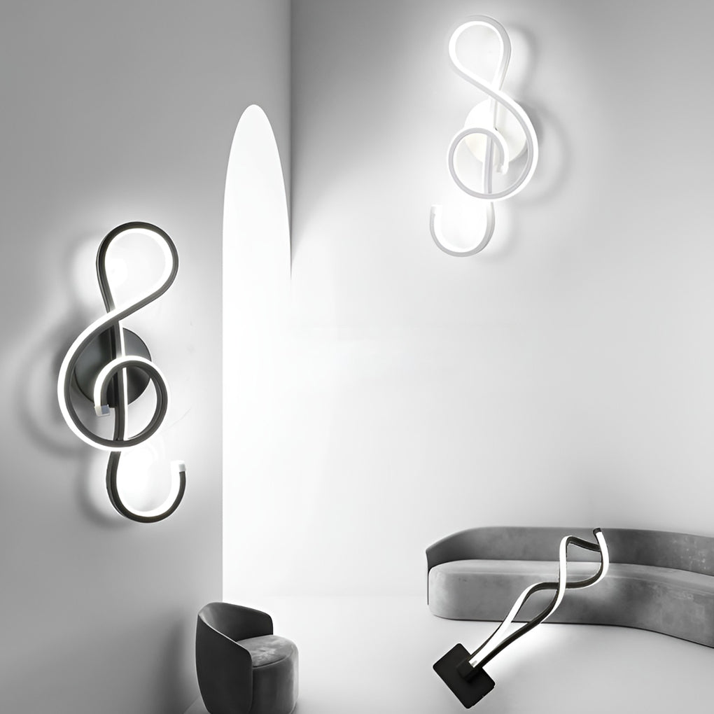 Musical Note LED Wall Sconce – Modern Artistic Music Decor Wall Lamp (Black/White) | Kalsten