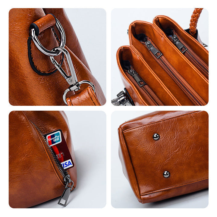 New handbags made of oil wax leather Boston, large tote bag made of soft leather | Kalsten