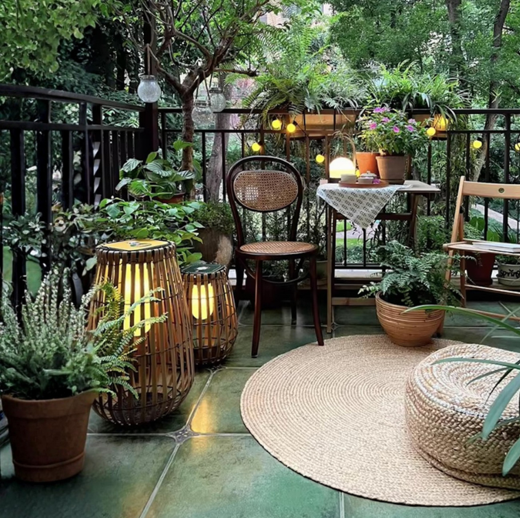 Handwoven Rattan Solar Floor Lamp