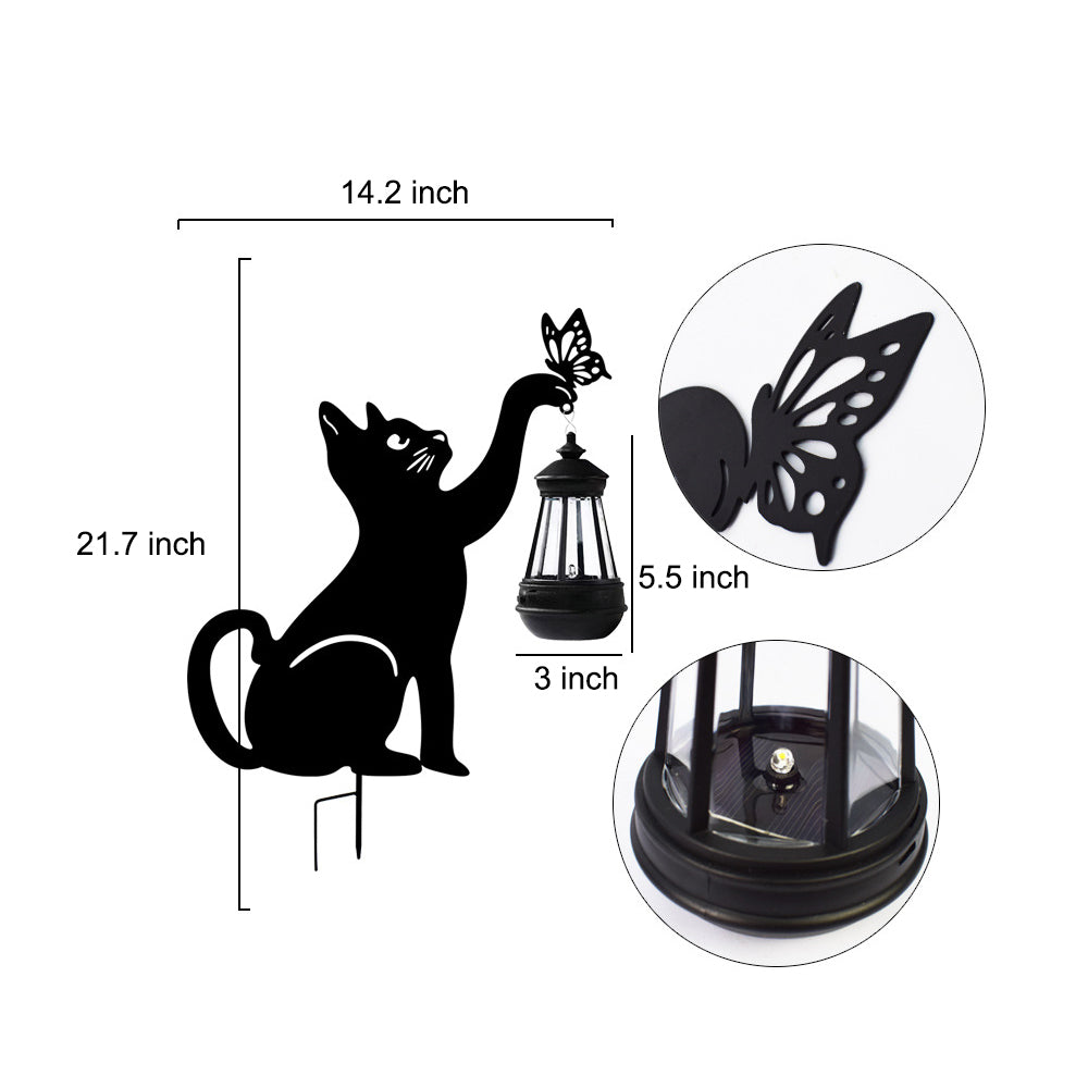 Iron Silhouette Cat Waterproof Intelligent LED Black Hanging Solar Lights | Kalsten