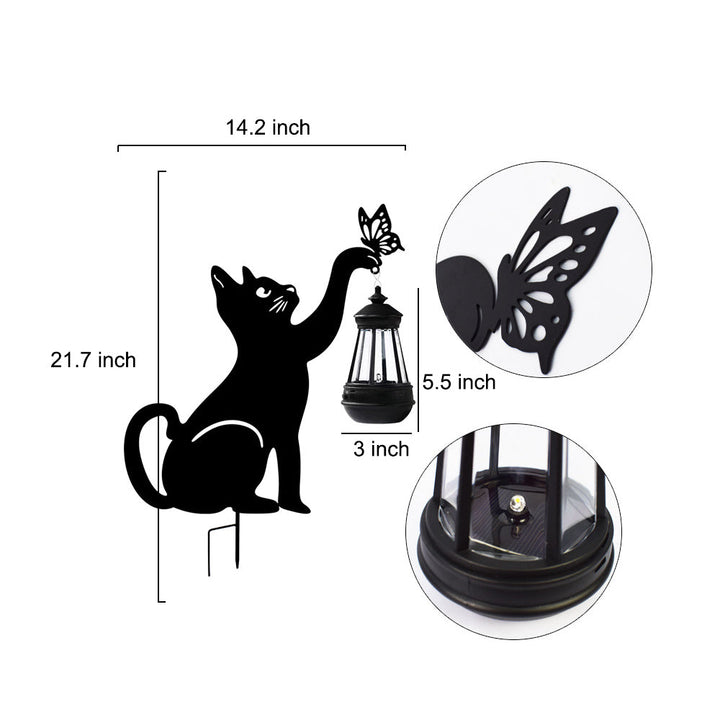Iron Silhouette Cat Waterproof Intelligent LED Black Hanging Solar Lights | Kalsten