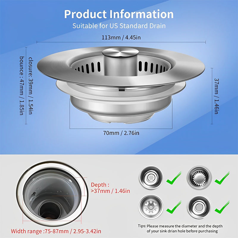 Upgrade 3-in-1 Kitchen Sink Drain Strainer | Kalsten