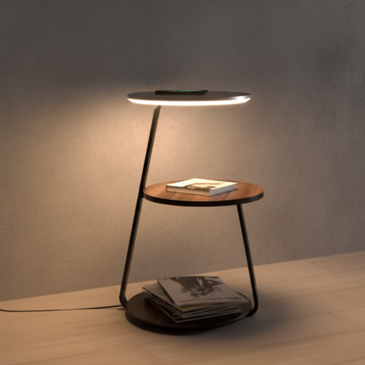 Floor Lamp with Wireless-Charging Side Table