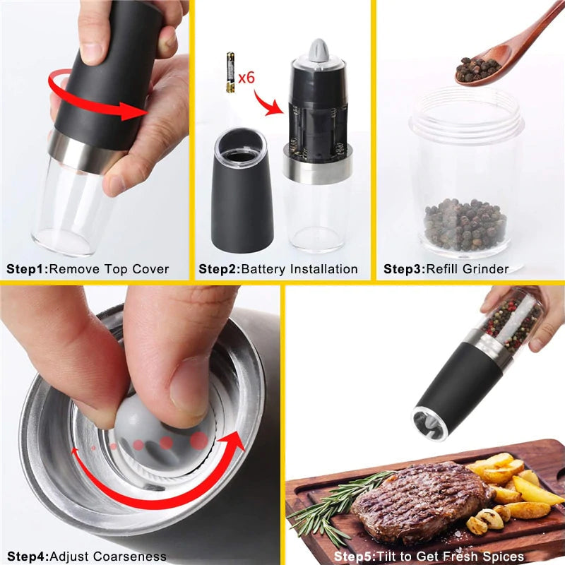 Skanto | Automatic Electric Gravity Induction Salt and Pepper Grinders