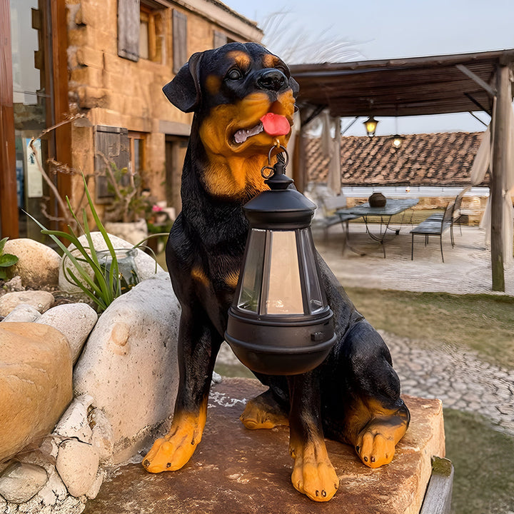 Resin Dog with Lantern Landscape Decor Solar Outdoor Lights | Kalsten