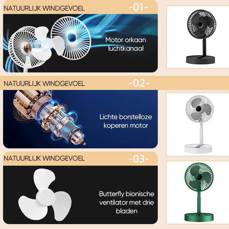 Portable rechargeable telescopic table fan with silent design and height-adjustable | Karnz
