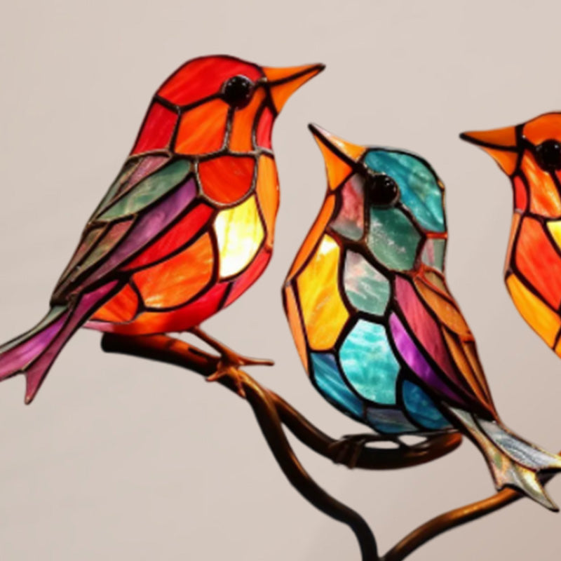 Kalsten |Bird on Branch Metal Painted Desktop Ornament