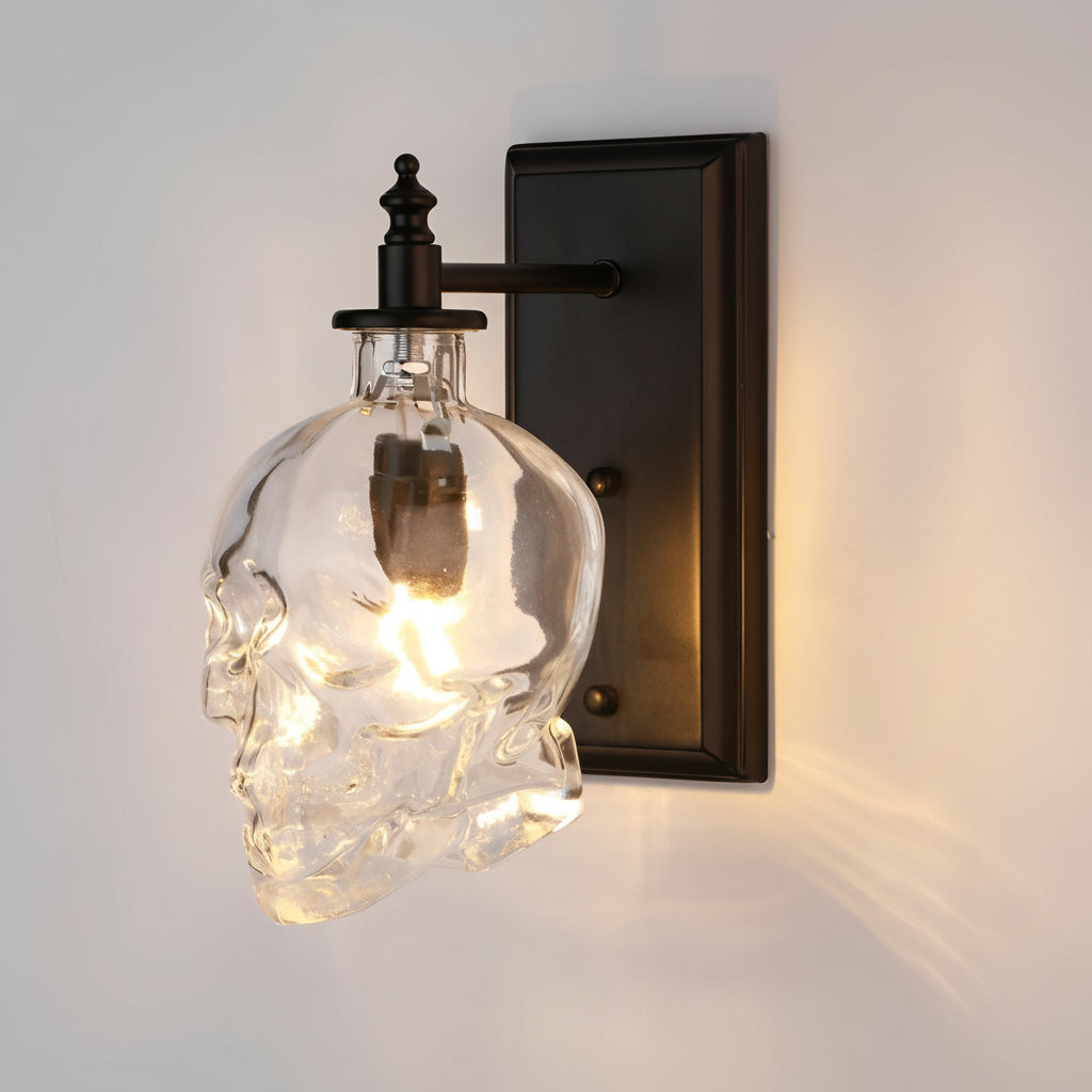 Gothic Glass Skull Wall Sconce – Industrial Retro Iron Wall Lamp & Art Decor (E14) | Kalsten