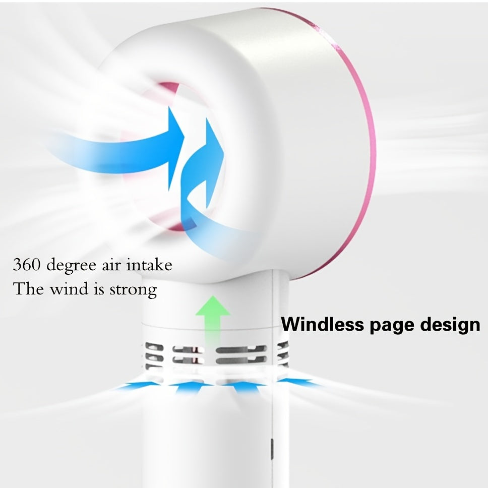 1pc USB Rechargeable Bladeless Handheld Fan - Portable Mini Desk Fan with 3 Speeds for Travel, Camping, Office, and Room Use | Kalsten