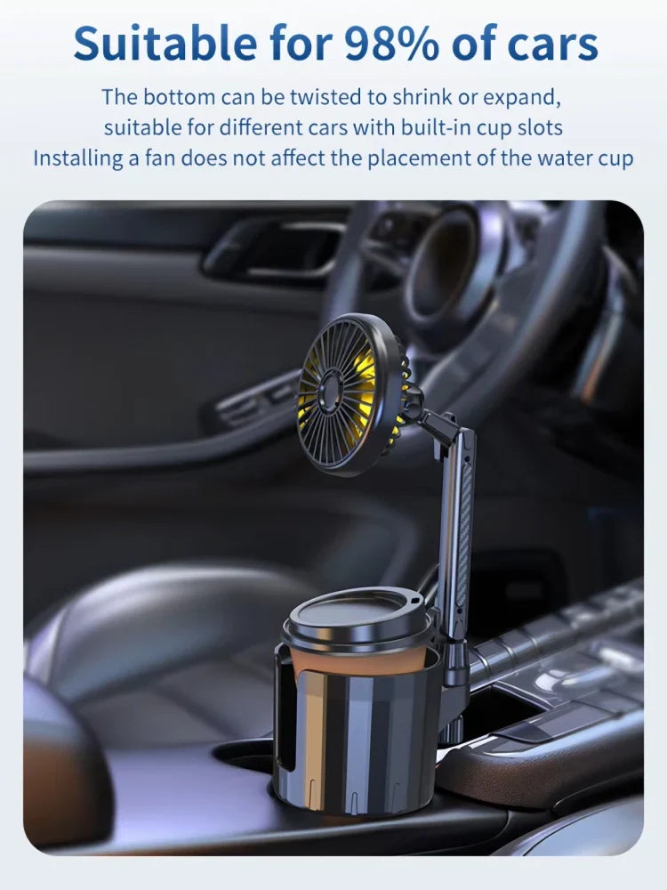 2-in-1 Car Cup Holder Fan with Adjustable Cooling and USB Charging | Kalsten
