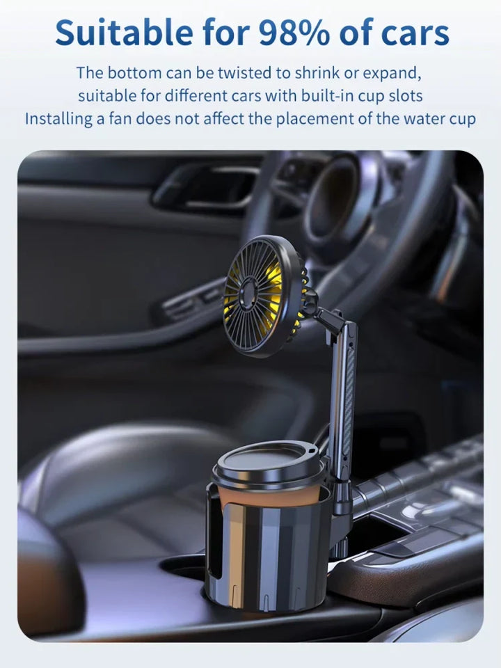2-in-1 Car Cup Holder Fan with Adjustable Cooling and USB Charging | Kalsten