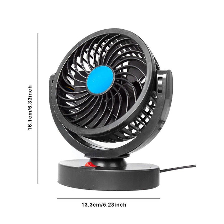 Dual Head USB Car Fan with 360° Rotation for 12V/24V Vehicles | Kalsten