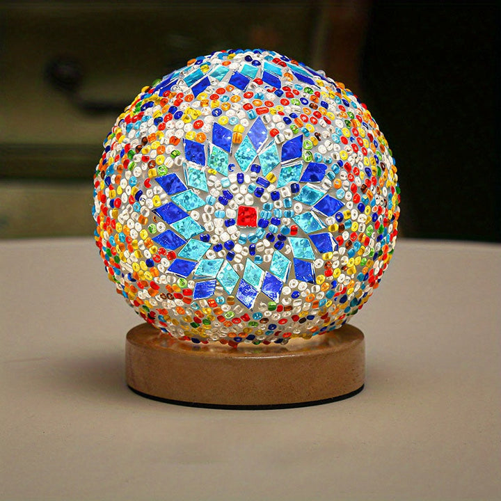 Mosaic glass ball table lamp with wooden base - Turkish Moroccan inspired | Kalsten