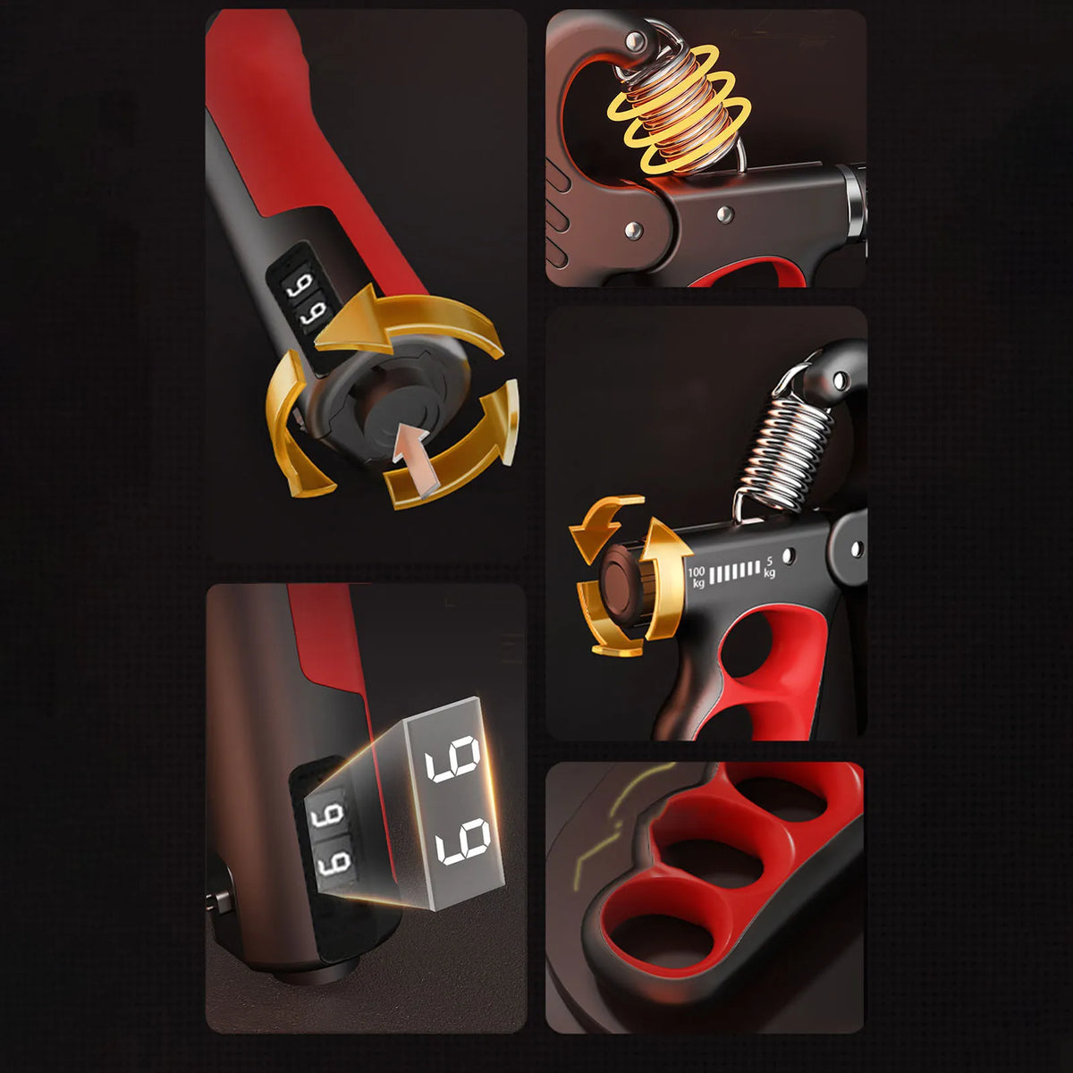 Adjustable Hand Trainer | 5–100 kg Resistance | Repetition Counter | Non-slip Grips