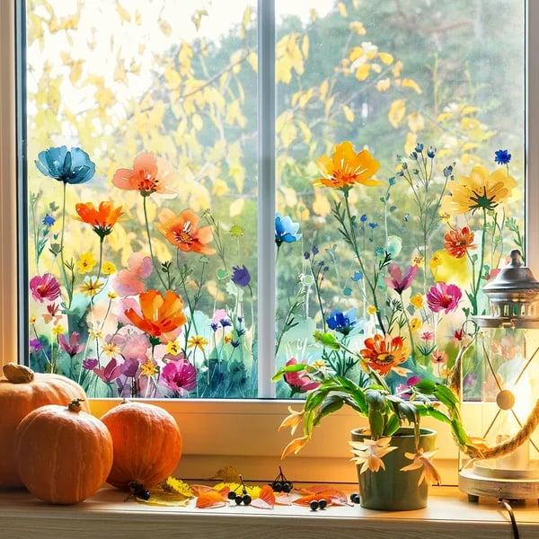 Kalsten | 💐 Colorful Floral Bouquet Window Sticker 🖼️ (Removable without leaving marks)