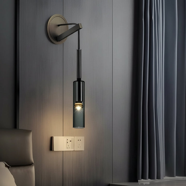 Nordic Cylinder Glass Wall Sconce – Brass & Smoke Gray Pendant Wall Light (E14) | Kalsten