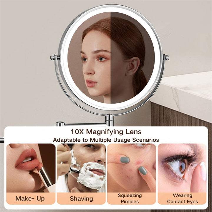 Kalsten | Rechargeable wall-mounted shaving mirror | 360° rotation. 1X/10X magnification and adjustable LED lighting for use in the bathroom