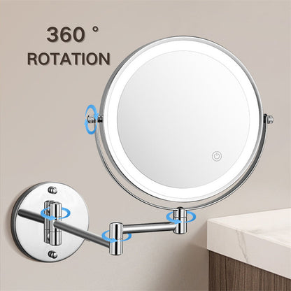 BowLift | Rechargeable wall-mounted shaving mirror | 360° rotation. 1X/10X magnification and adjustable LED lighting for use in the bathroom