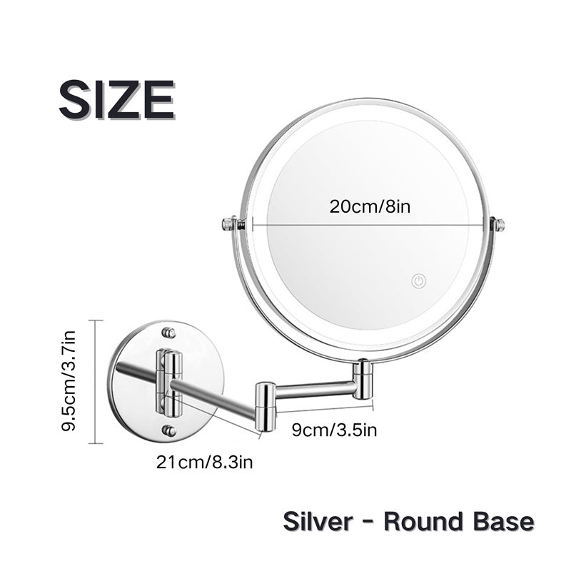 Brehn | Rechargeable Wall-Mounted Shaving Mirror | 360° Rotation. 1X/10X Magnification and Adjustable LED Lighting for Bathroom Use