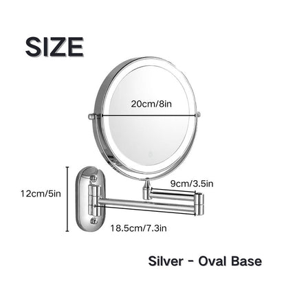 Brehn | Rechargeable Wall-Mounted Shaving Mirror | 360° Rotation. 1X/10X Magnification and Adjustable LED Lighting for Bathroom Use