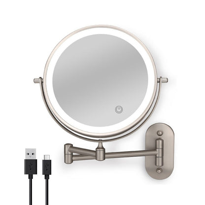Brehn | Rechargeable Wall-Mounted Shaving Mirror | 360° Rotation. 1X/10X Magnification and Adjustable LED Lighting for Bathroom Use