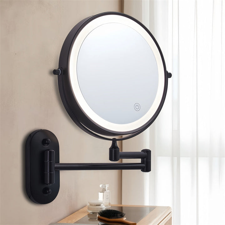 Kalsten | Rechargeable wall-mounted shaving mirror | 360° rotation. 1X/10X magnification and adjustable LED lighting for use in the bathroom