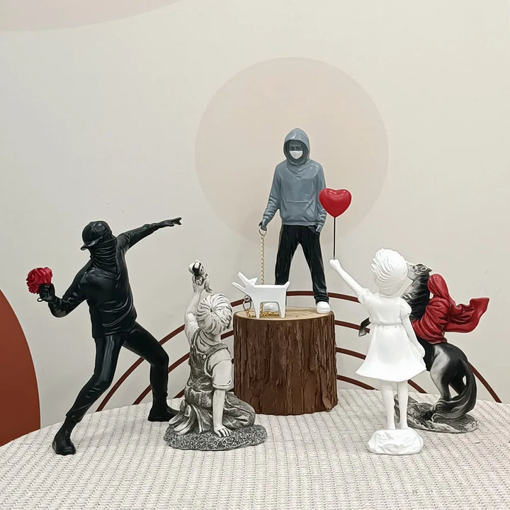 Kalsten | Artify Banksy sculpture collection | Flower thrower & balloon girl | Pop art figures | Modern office & home decoration