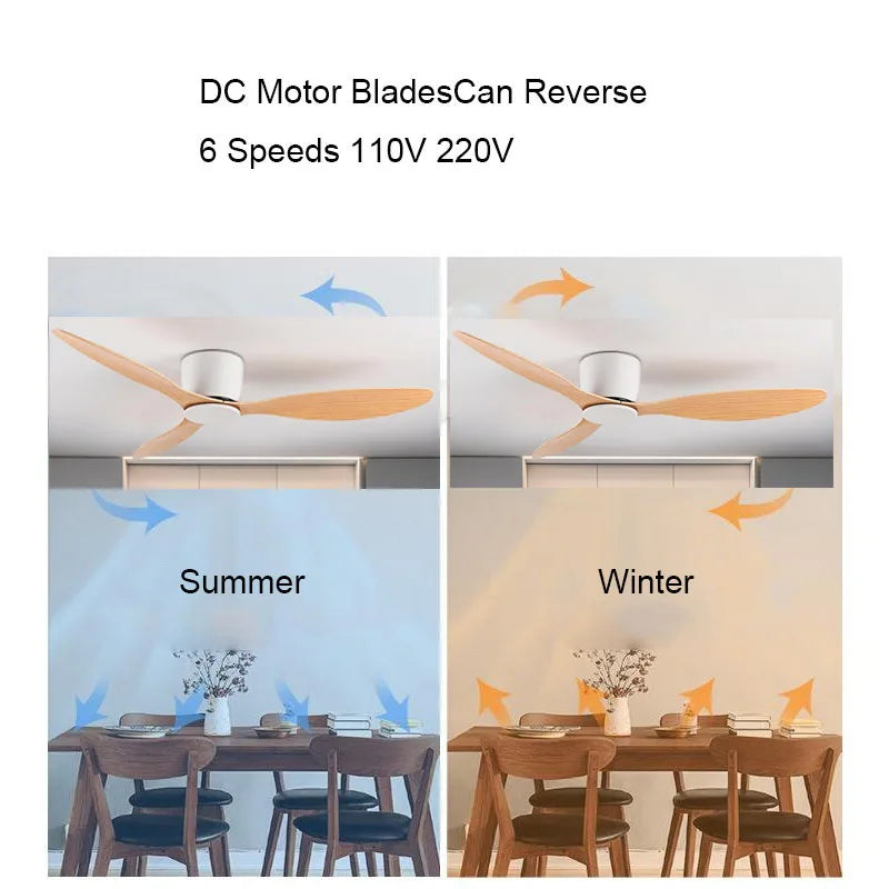 42-52 Inch Ceiling Fans with DC Motor — Remote Control Low Profile Cooling Fans, No Light, White Wood & Black Options | Skanto