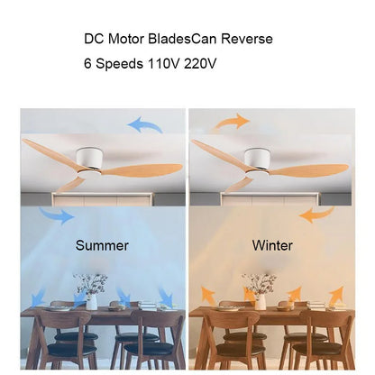 42-52 Inch Ceiling Fans with DC Motor — Remote Control Low-Profile Cooling Fans, without Light, White Wood & Black Options | Karnz