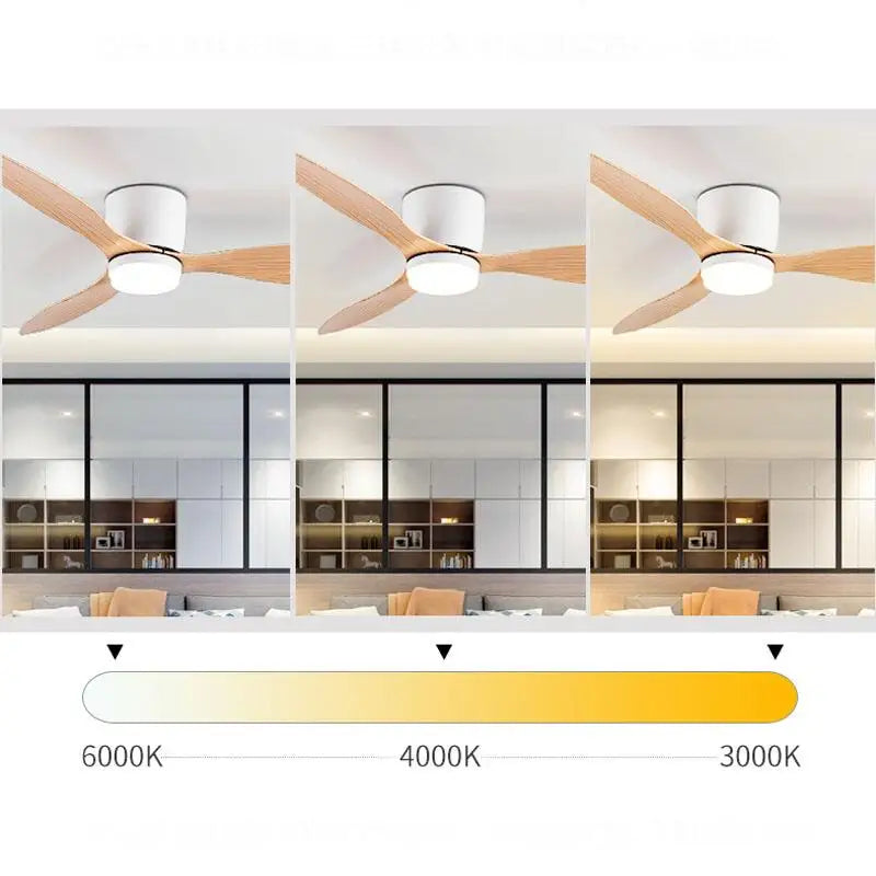 42/52 Inch Ceiling Fans with LED Light - 3 Colors, 6 Speeds DC Motor, Remote Control, Low Profile Decorative Fans with Lighting | Skanto