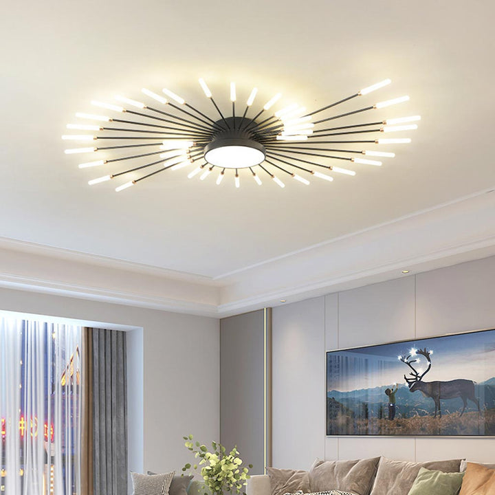 Ceiling Light LED Aluminum 31.5 in Semi Flush Modern Black Gold Living Room Bedroom Dining Room Decorative Lighting | Kalsten