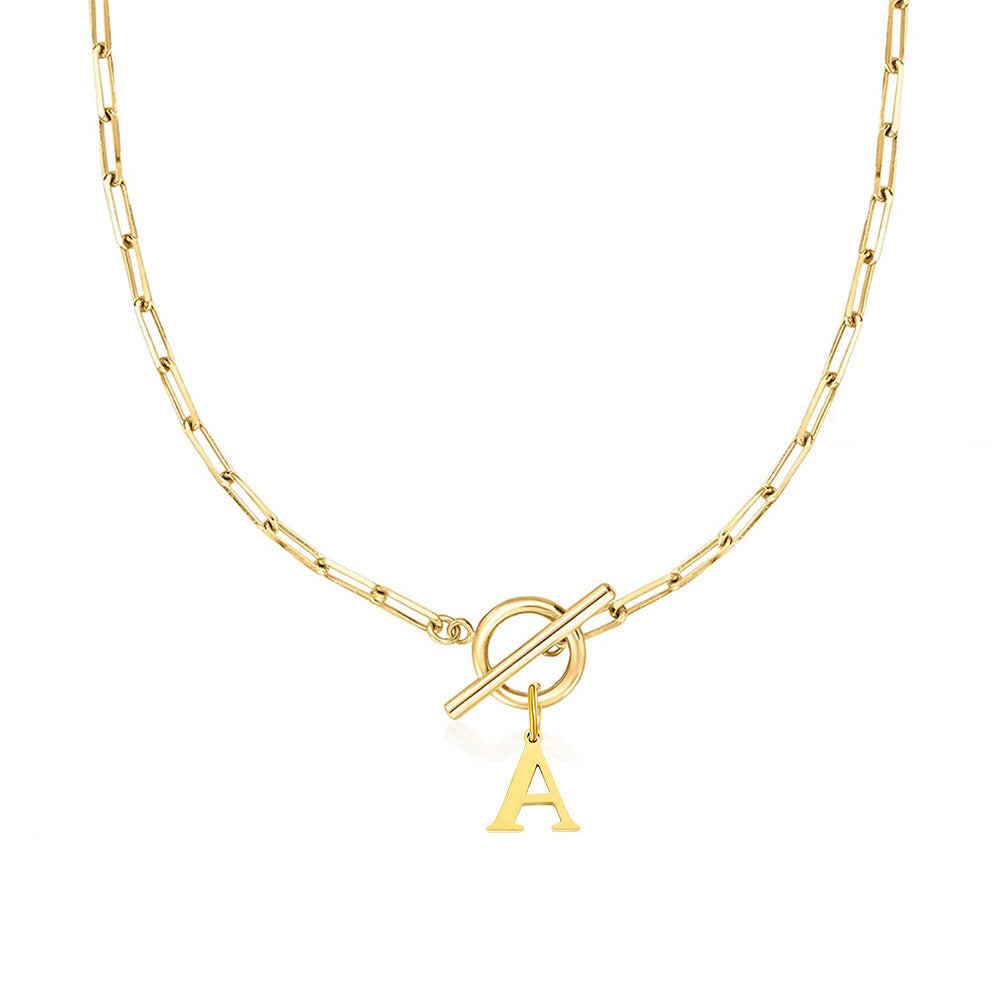 Kalsten | Paperclip Letter Initial Circle Lock Clasp Necklace