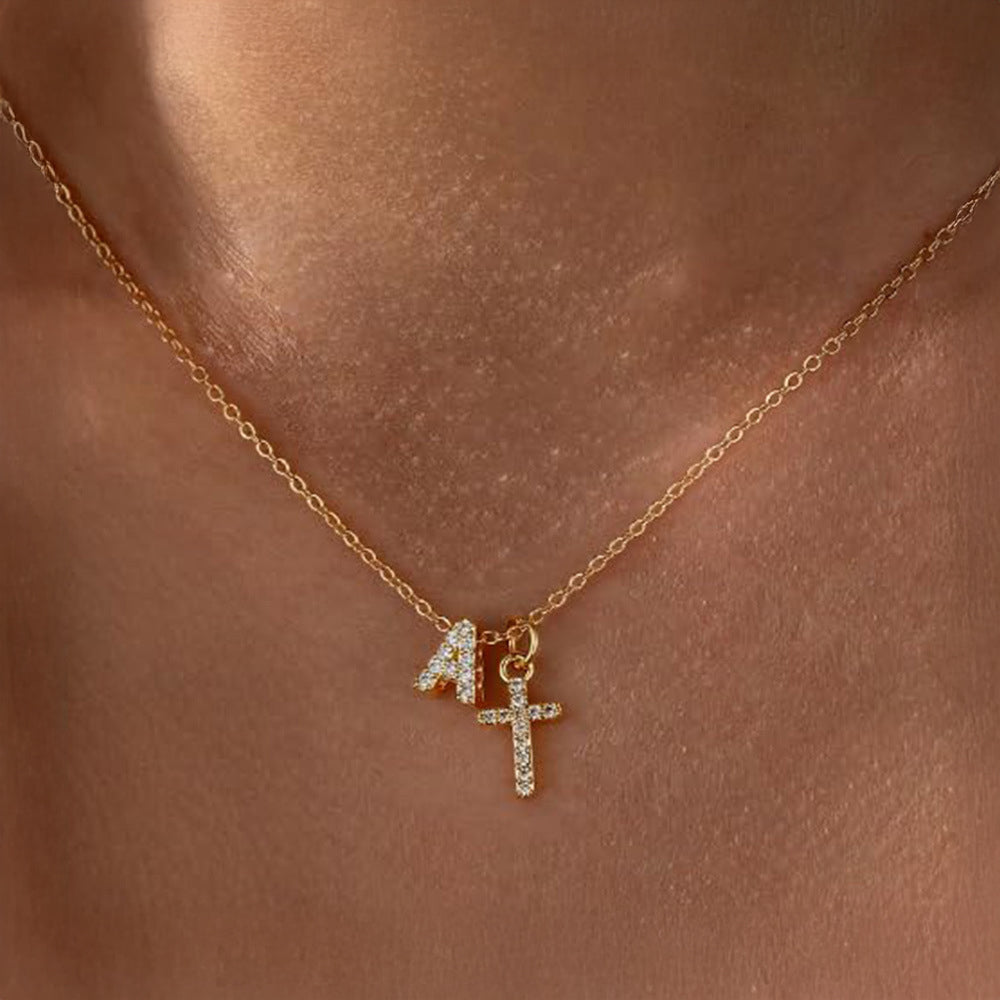 Kalsten | Dainty Diamond Initial & Cross Necklace