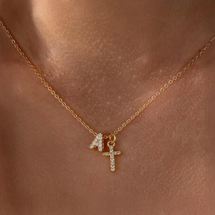 Kalsten | Dainty Diamond Initial & Cross Necklace